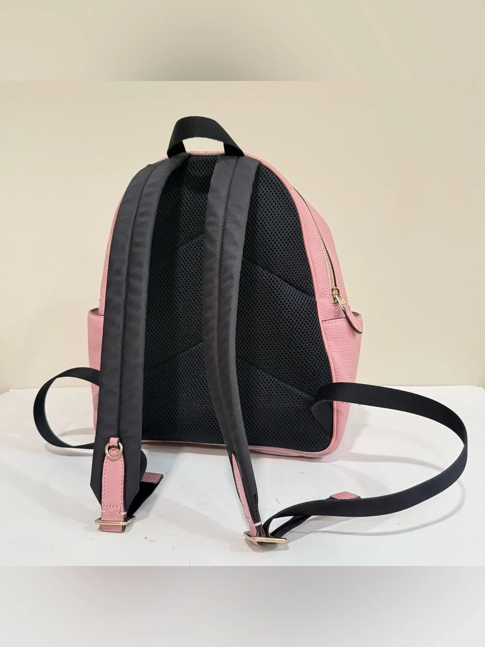 Coach Court Backpack 5666 Pink Pebble Leather Gold Zip Mini Daypack Bookbag